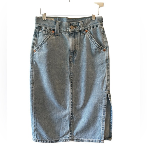 Levi’s High Waisted Denim Jean Skirt Front Slit Blue Wash Size 25 - Picture 8 of 8